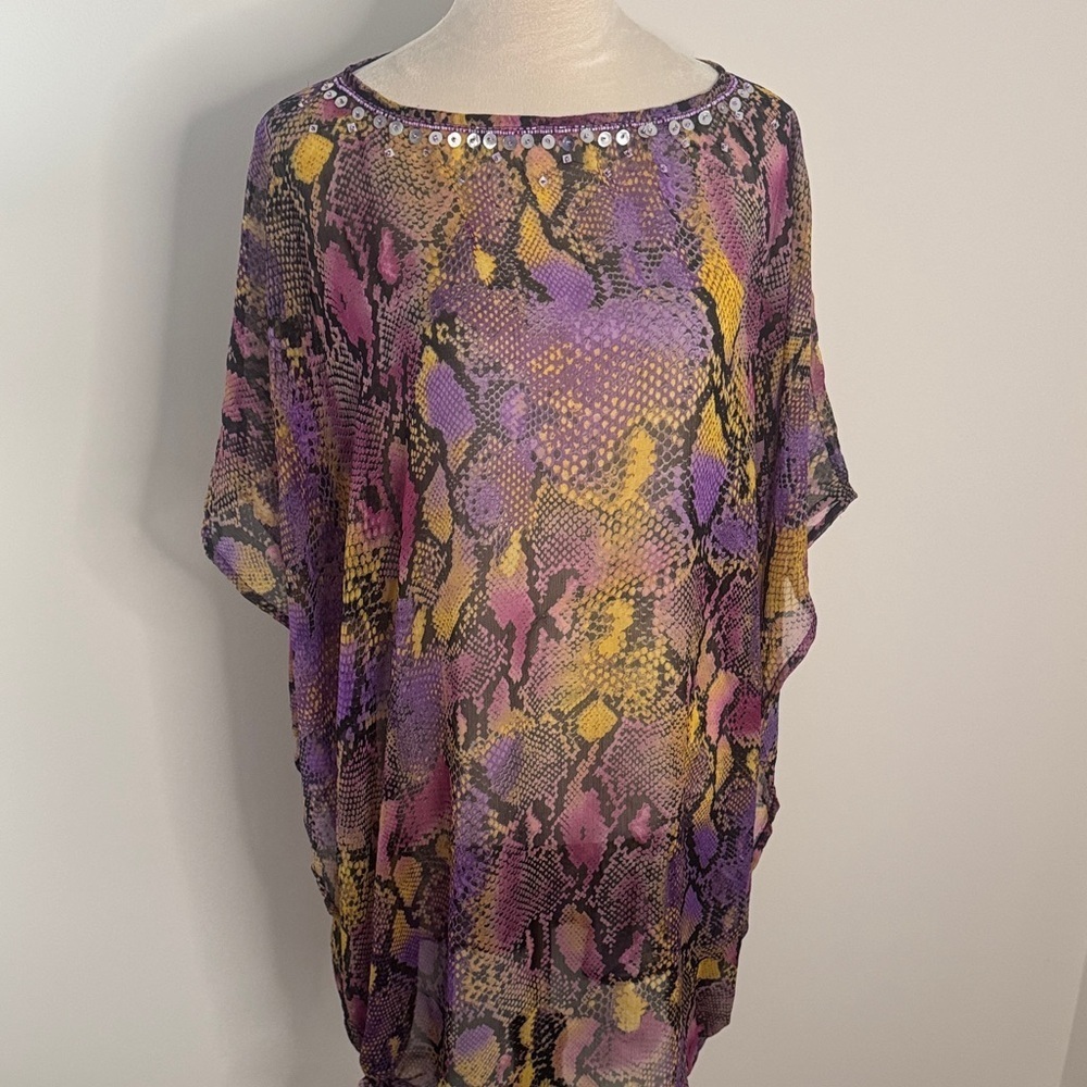 Vibrant Snake Print Swim Cover-Up with Sequins